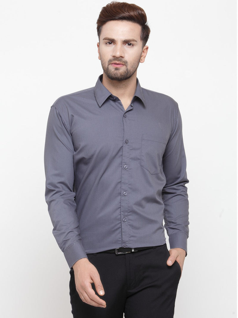 Indian Needle Men's Cotton Solid Grey Formal Shirt's