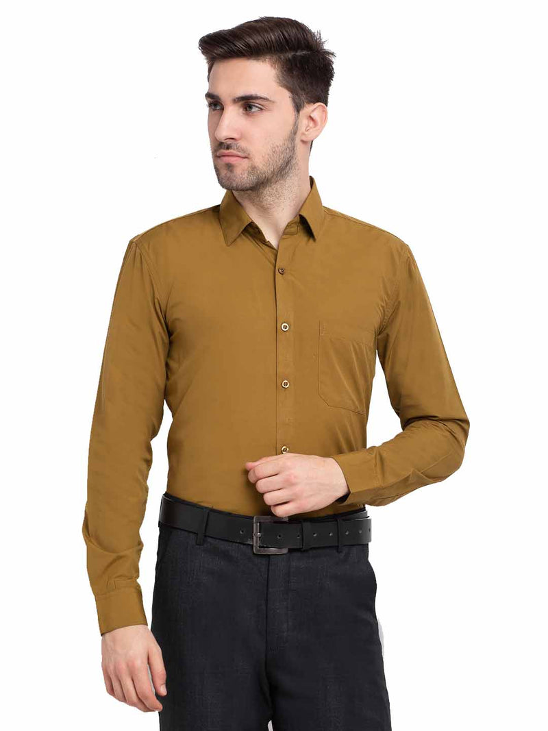 Indian Needle Men's Cotton Solid Mustard Formal Shirt's