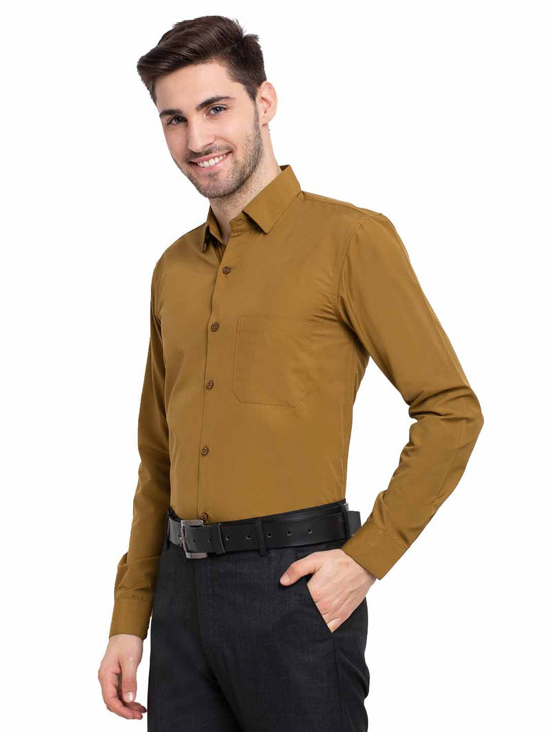 Indian Needle Men's Cotton Solid Mustard Formal Shirt's