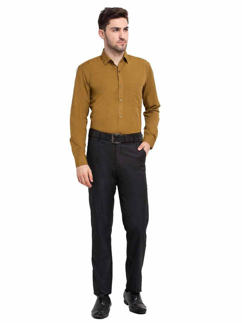 Indian Needle Men's Cotton Solid Mustard Formal Shirt's