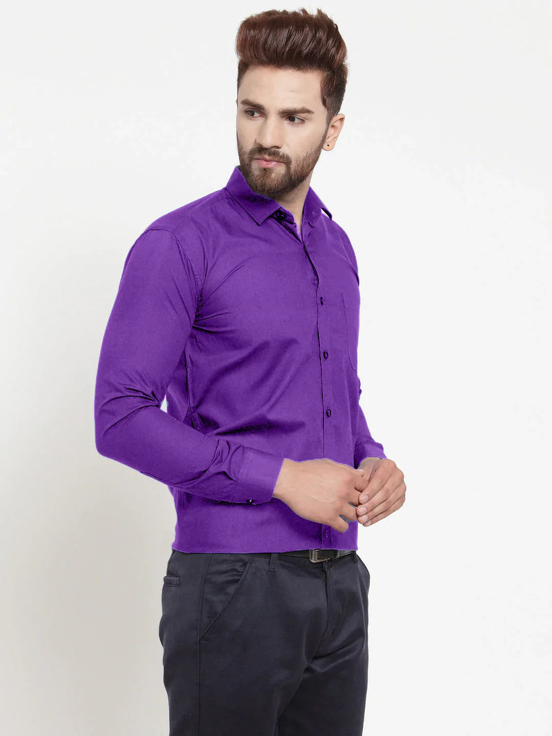 Jainish Men's Cotton Solid Purple Formal Shirt's ( SF 361Purple )