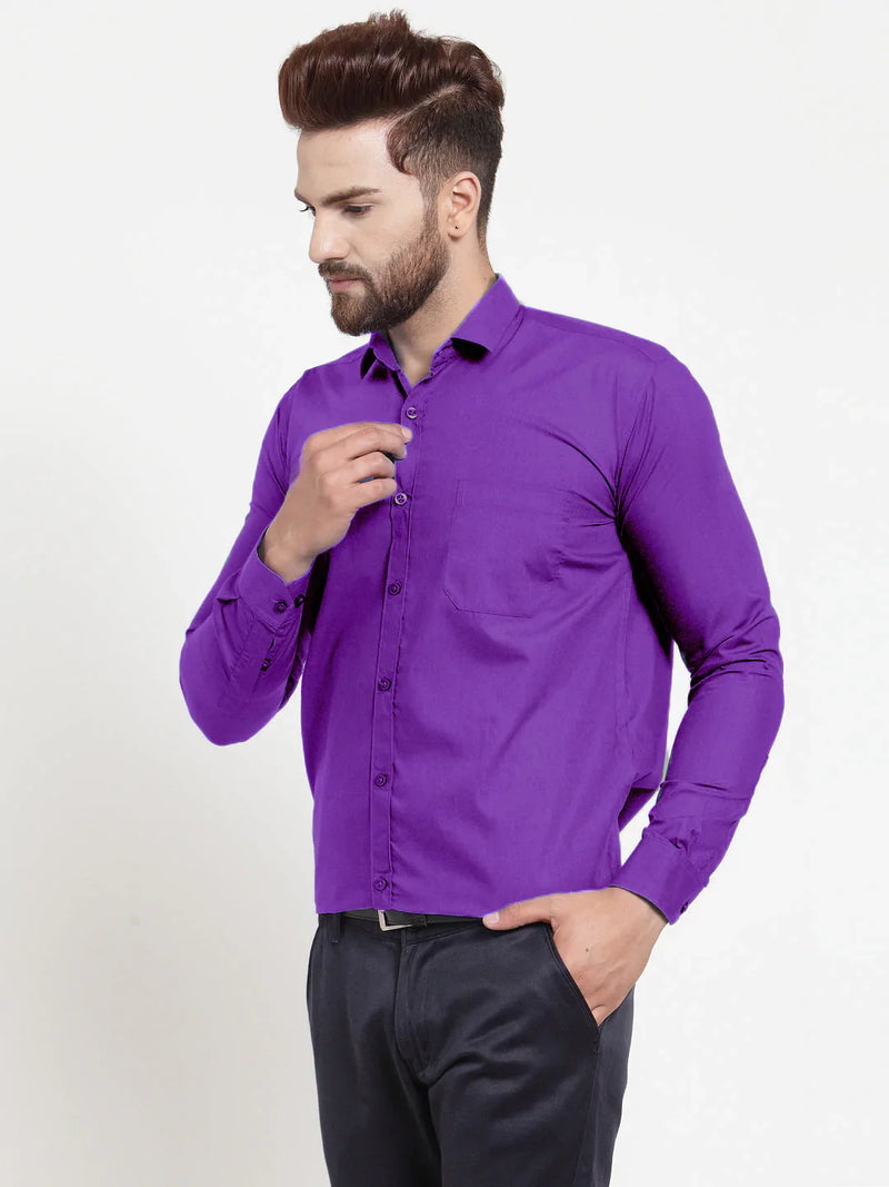 Jainish Men's Cotton Solid Purple Formal Shirt's ( SF 361Purple )