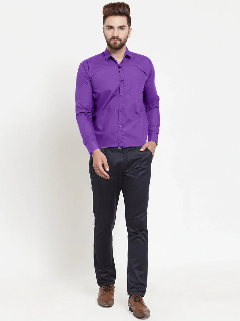 Jainish Men's Cotton Solid Purple Formal Shirt's ( SF 361Purple )