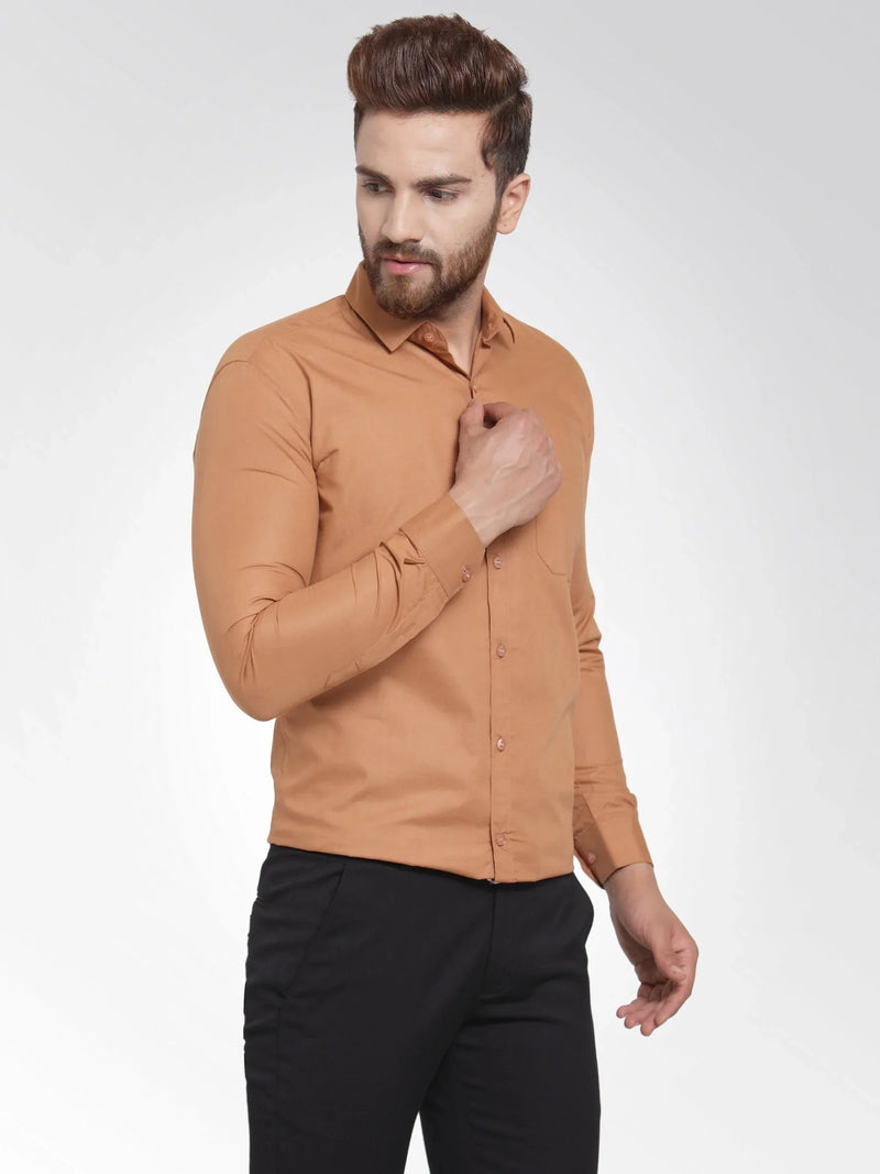 Jainish Men's Cotton Solid Rust Orange Formal Shirt's ( SF 361Rust )