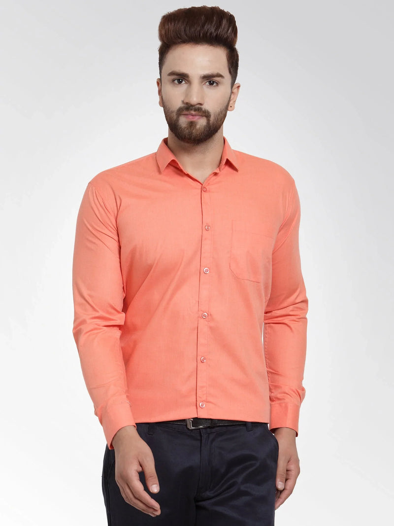 Jainish Men's Cotton Solid Starfish Orange Formal Shirt's ( SF 361Starfish-Orange )