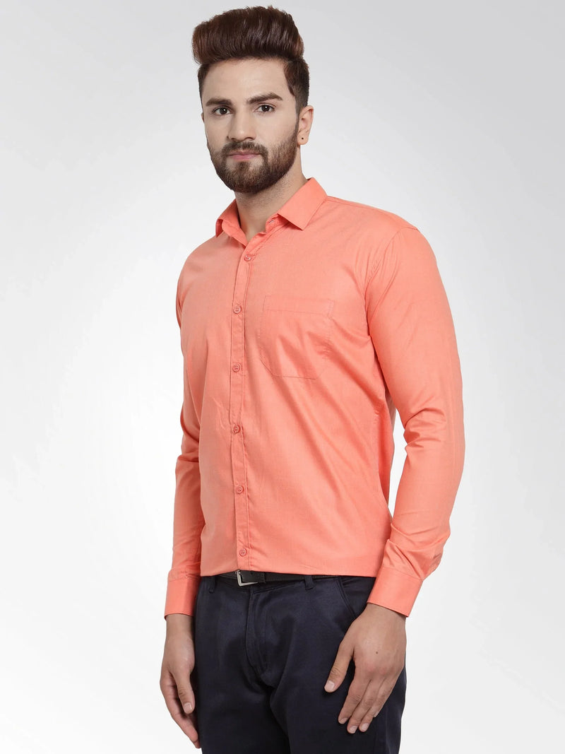 Jainish Men's Cotton Solid Starfish Orange Formal Shirt's ( SF 361Starfish-Orange )