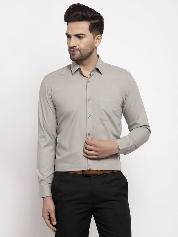 Indian Needle Men's Cotton Solid Steel Grey Formal Shirt's