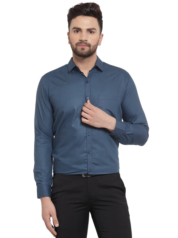 Jainish Men's Cotton Solid Teal Blue Formal Shirt's ( SF 361Teal )