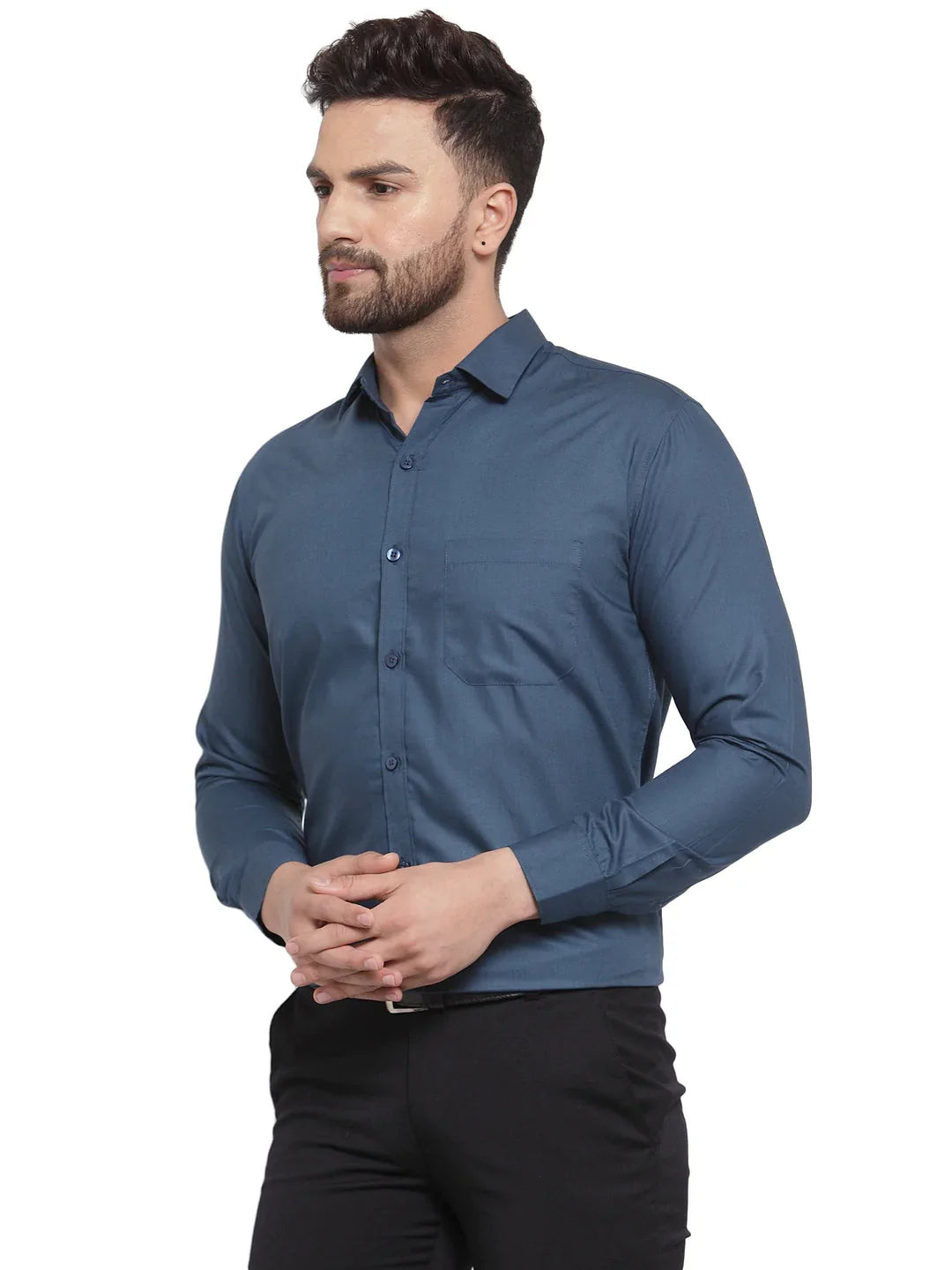 Jainish Men's Cotton Solid Teal Blue Formal Shirt's ( SF 361Teal )