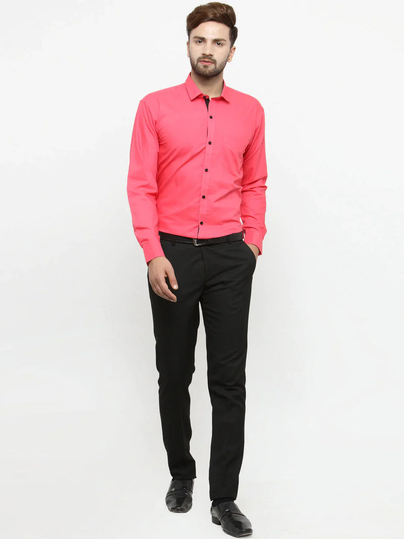 Jainish Coral Red Formal Shirt with black detailing ( SF 411Coral )