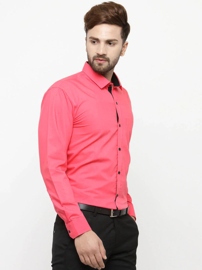 Jainish Coral Red Formal Shirt with black detailing ( SF 411Coral )