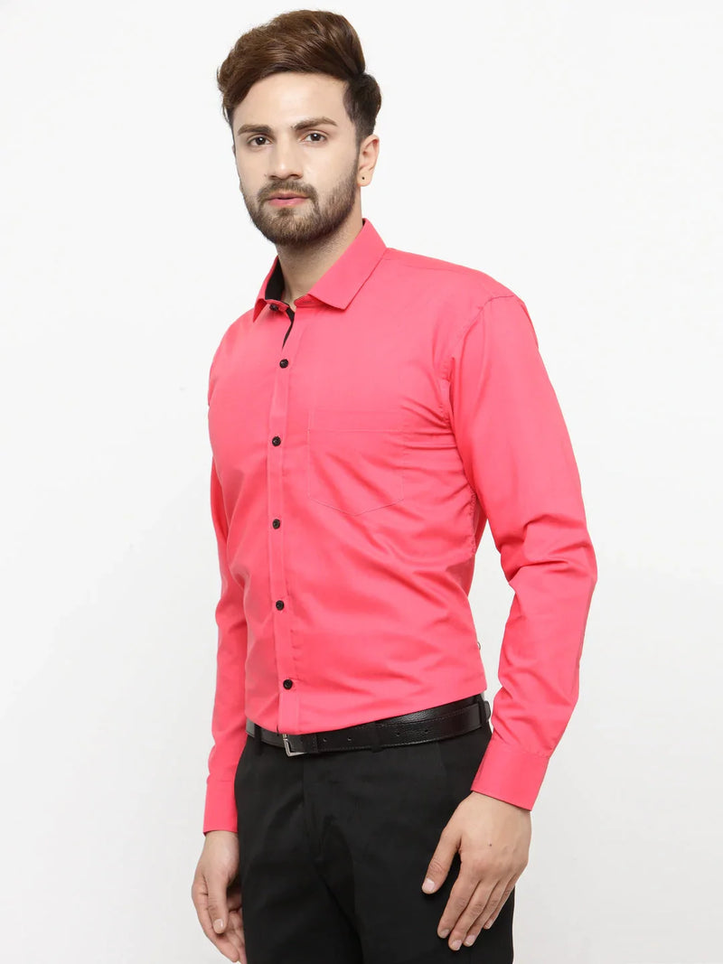 Jainish Coral Red Formal Shirt with black detailing ( SF 411Coral )