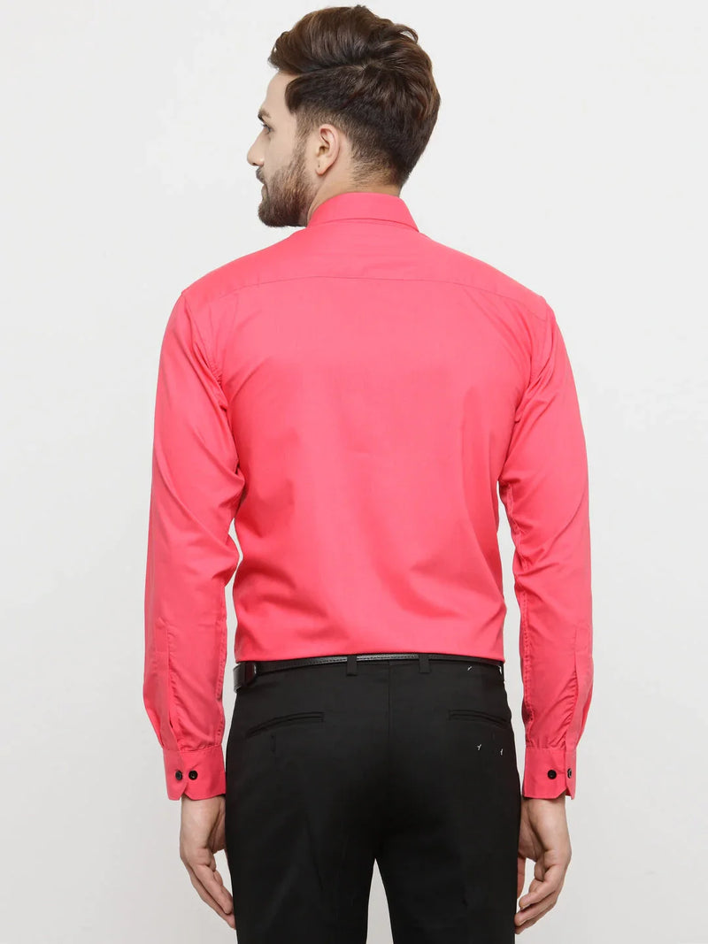 Jainish Coral Red Formal Shirt with black detailing ( SF 411Coral )