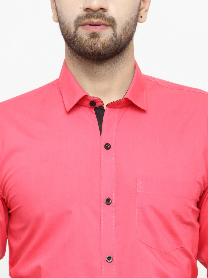 Jainish Coral Red Formal Shirt with black detailing ( SF 411Coral )