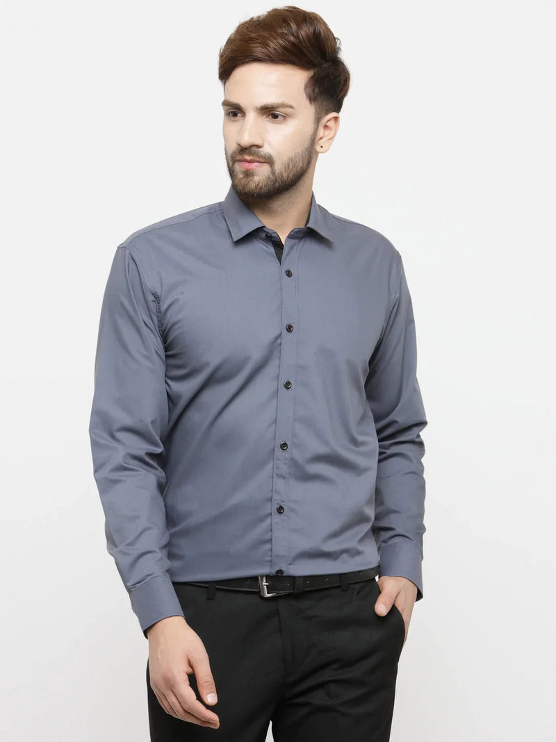 Jainish Grey Formal Shirt with black detailing ( SF 411Grey )