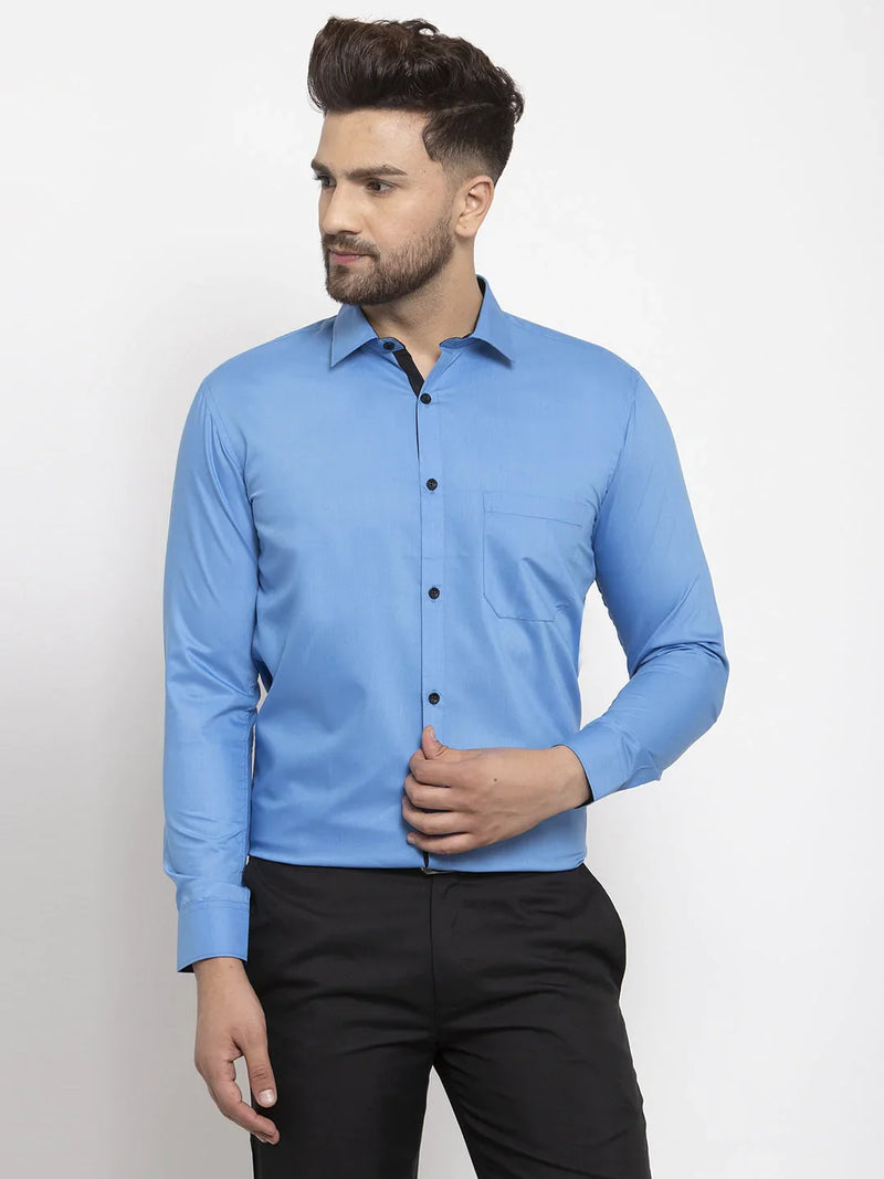 Jainish Light Blue Formal Shirt with black detailing ( SF 411Light-Blue )