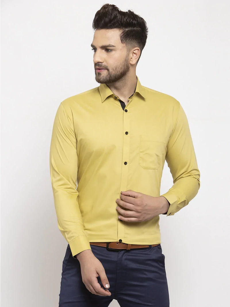 Jainish  Lime Yellow Formal Shirt with black detailing ( SF 411Lime )