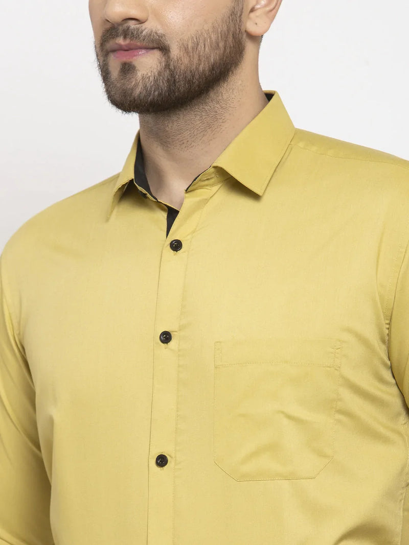 Jainish  Lime Yellow Formal Shirt with black detailing ( SF 411Lime )