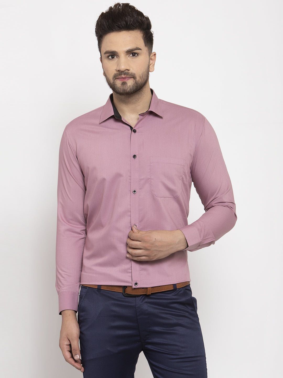 Indian Needle Magenta Formal Shirt with black detailing