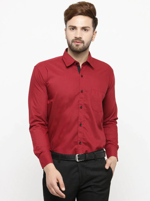 Jainish Maroon Formal Shirt with black detailing ( SF 411Red )