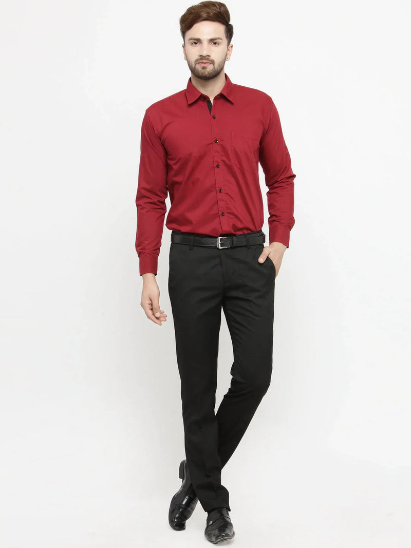 Jainish Maroon Formal Shirt with black detailing ( SF 411Red )