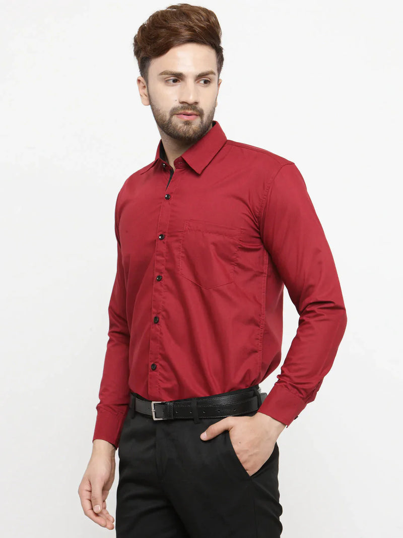 Jainish Maroon Formal Shirt with black detailing ( SF 411Red )