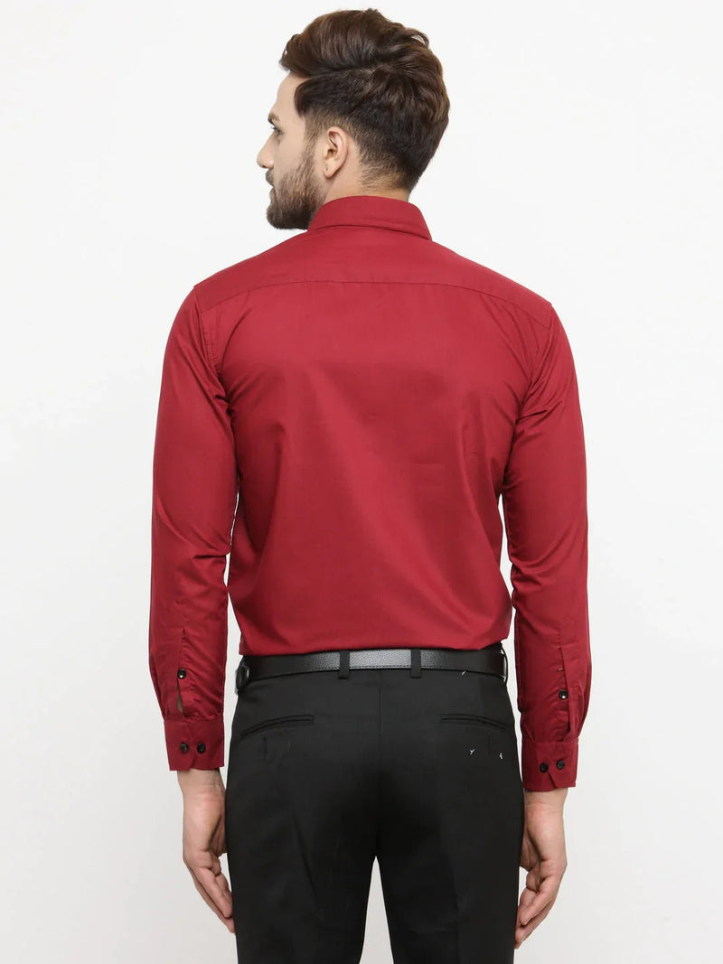 Jainish Maroon Formal Shirt with black detailing ( SF 411Red )