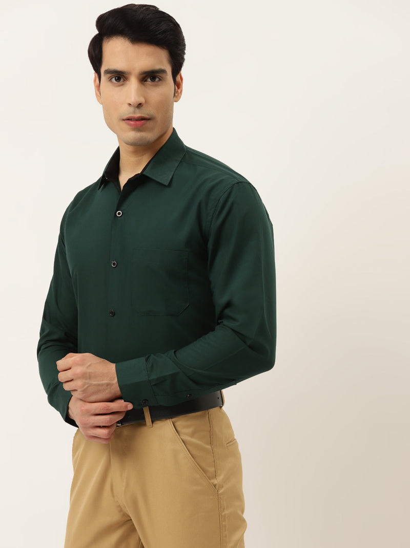 Indian Needle Olive Green Formal Shirt with black detailing