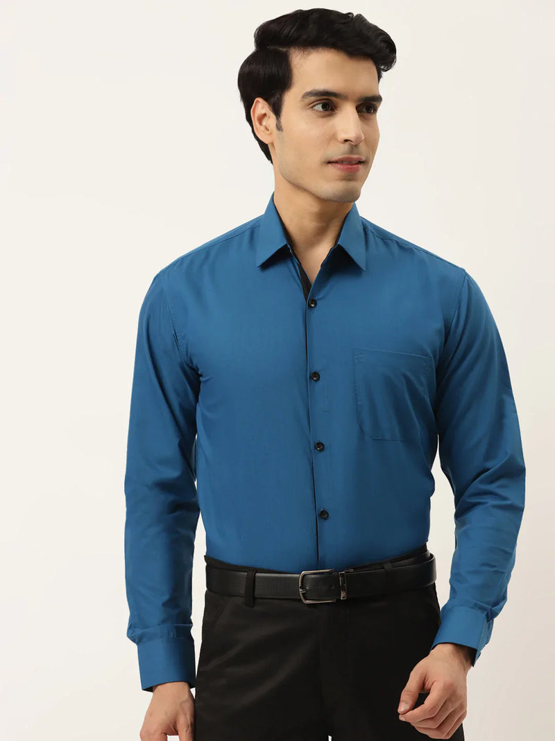 Jainish Pecock Green Formal Shirt with black detailing ( SF 411Peacock )