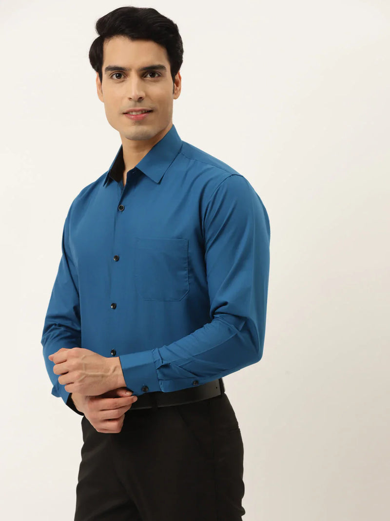 Jainish Pecock Green Formal Shirt with black detailing ( SF 411Peacock )