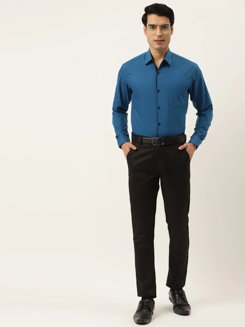 Jainish Pecock Green Formal Shirt with black detailing ( SF 411Peacock )