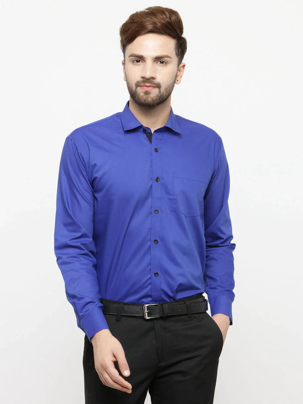 Jainish Royal Blue Formal Shirt with black detailing ( SF 411Royal-Blue )