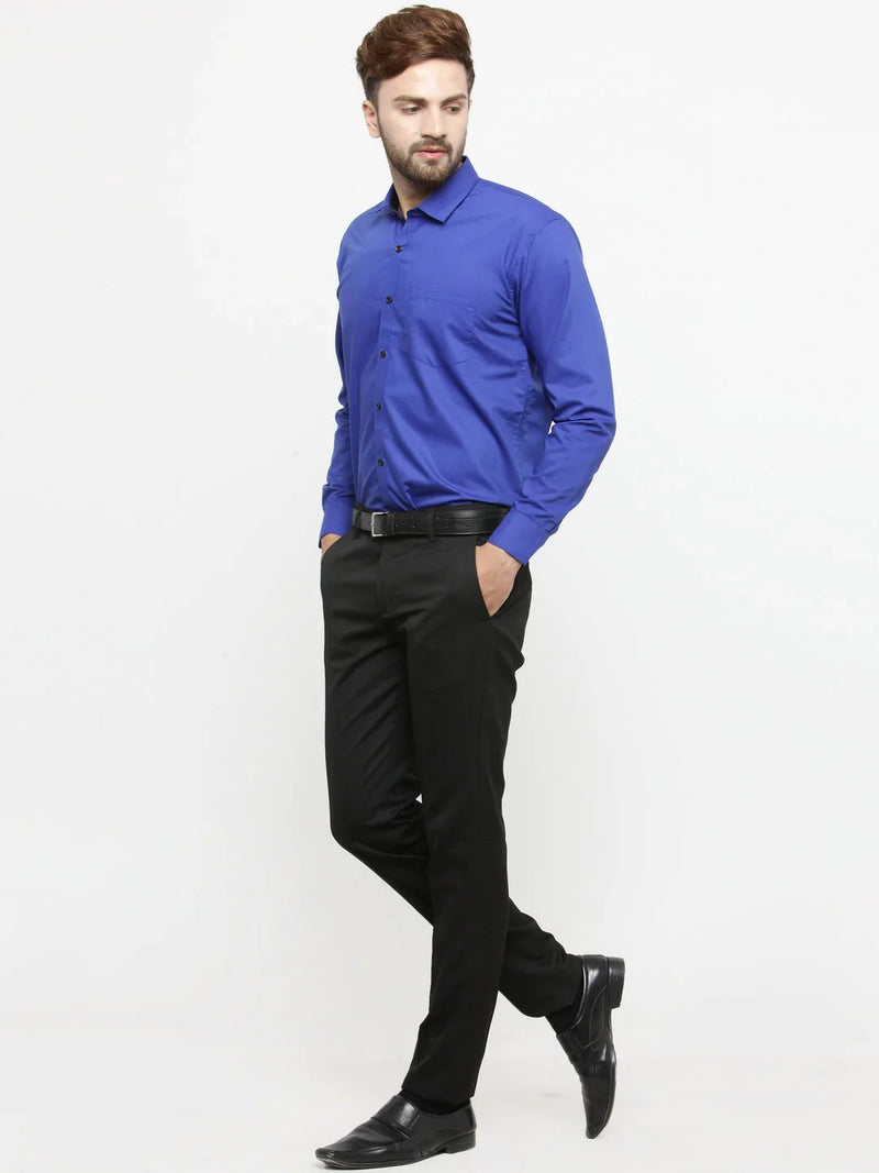 Jainish Royal Blue Formal Shirt with black detailing ( SF 411Royal-Blue )