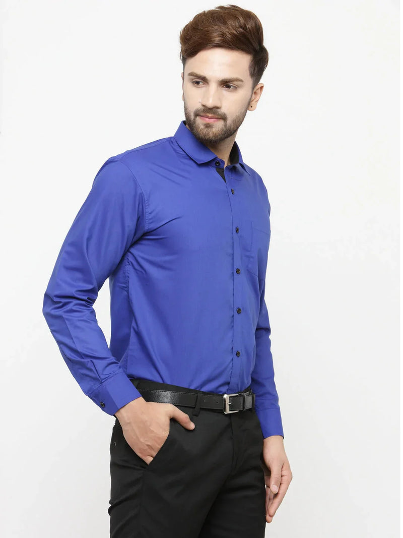 Jainish Royal Blue Formal Shirt with black detailing ( SF 411Royal-Blue )