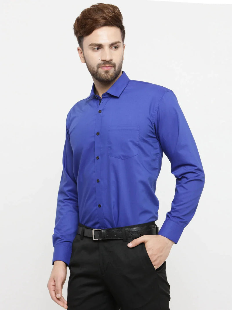 Jainish Royal Blue Formal Shirt with black detailing ( SF 411Royal-Blue )