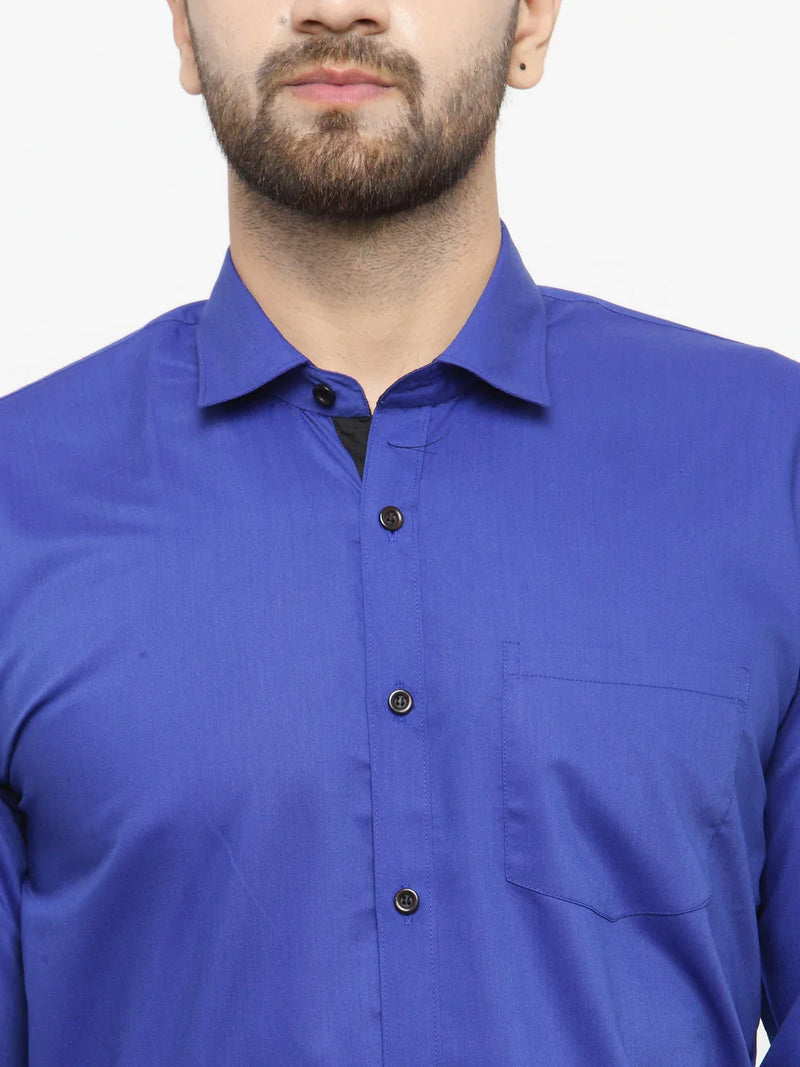 Jainish Royal Blue Formal Shirt with black detailing ( SF 411Royal-Blue )