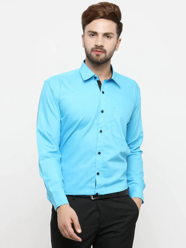 Jainish Sky Blue Formal Shirt with black detailing ( SF 411Sky )