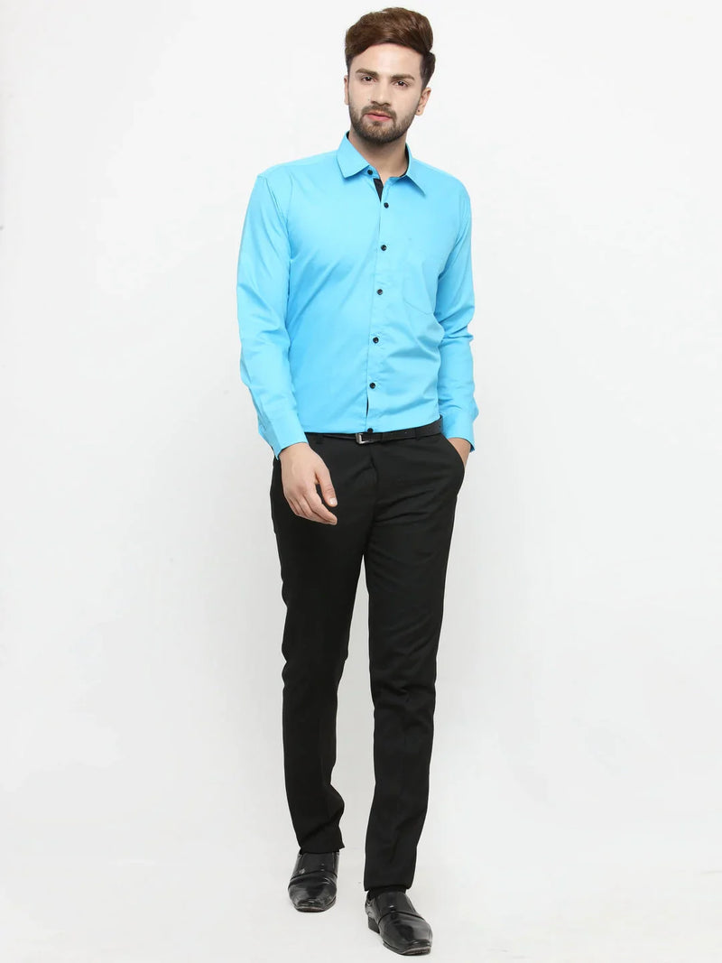 Jainish Sky Blue Formal Shirt with black detailing ( SF 411Sky )