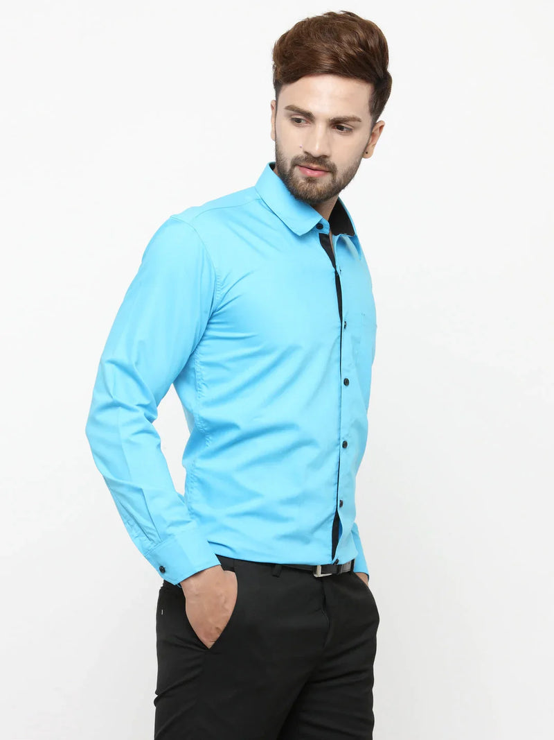 Jainish Sky Blue Formal Shirt with black detailing ( SF 411Sky )