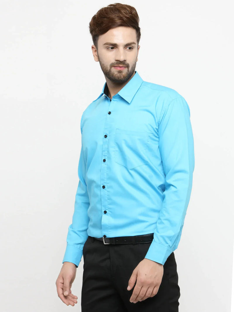 Jainish Sky Blue Formal Shirt with black detailing ( SF 411Sky )