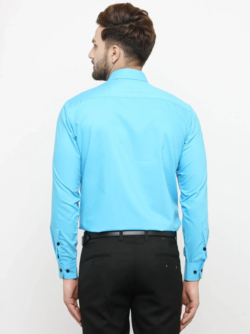 Jainish Sky Blue Formal Shirt with black detailing ( SF 411Sky )