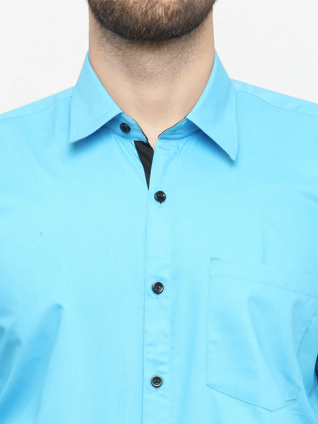 Jainish Sky Blue Formal Shirt with black detailing ( SF 411Sky )