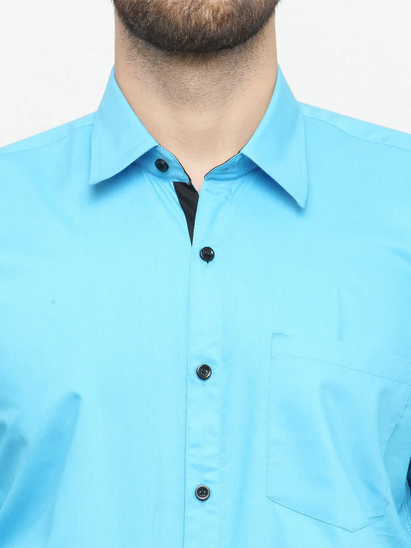 Jainish Sky Blue Formal Shirt with black detailing ( SF 411Sky )