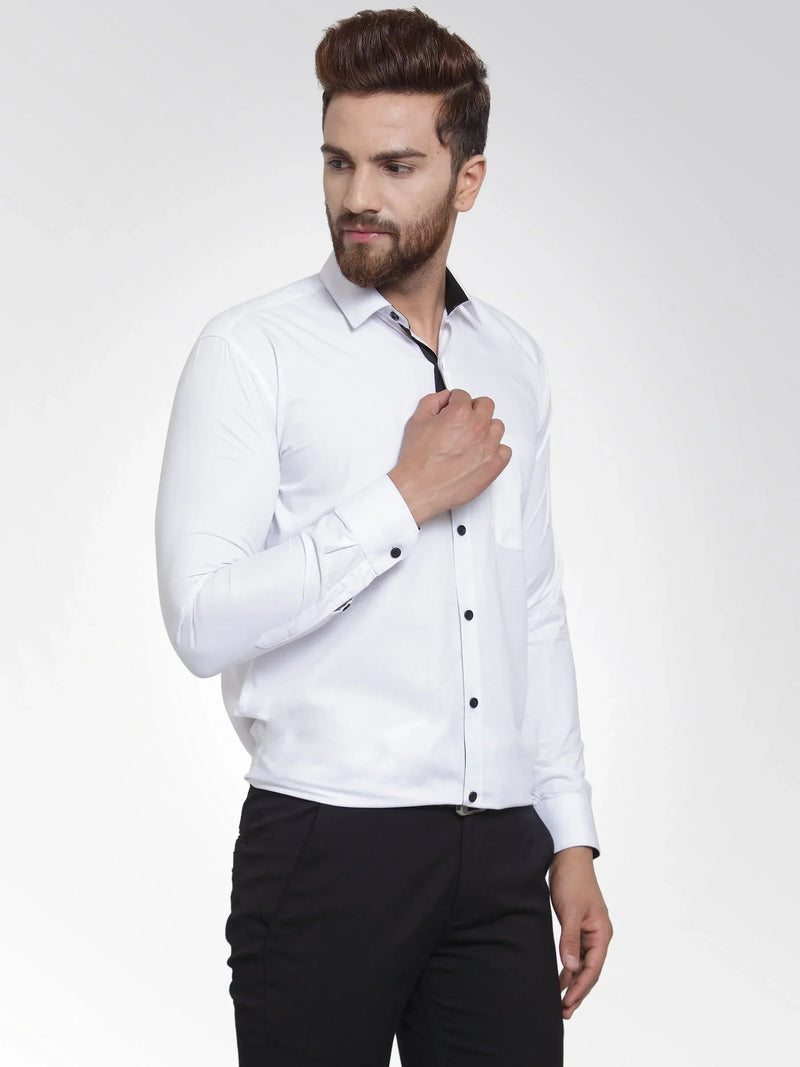 Jainish White Formal Shirt with black detailing ( SF 411White )