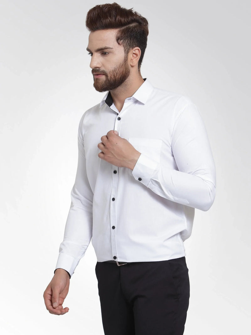 Jainish White Formal Shirt with black detailing ( SF 411White )