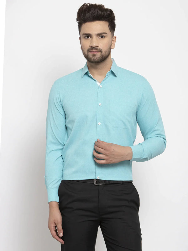 Jainish Aqua Blue Formal Shirt with white detailing ( SF 419Aqua )