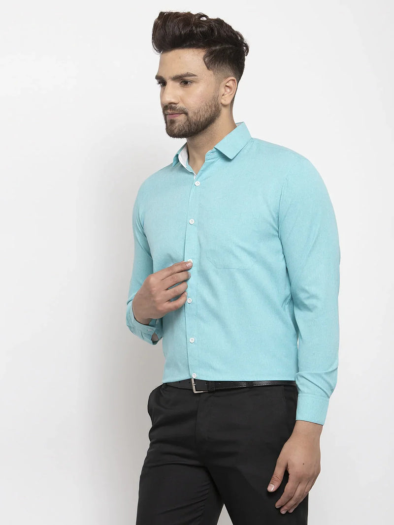 Jainish Aqua Blue Formal Shirt with white detailing ( SF 419Aqua )