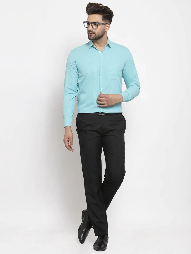 Jainish Aqua Blue Formal Shirt with white detailing ( SF 419Aqua )