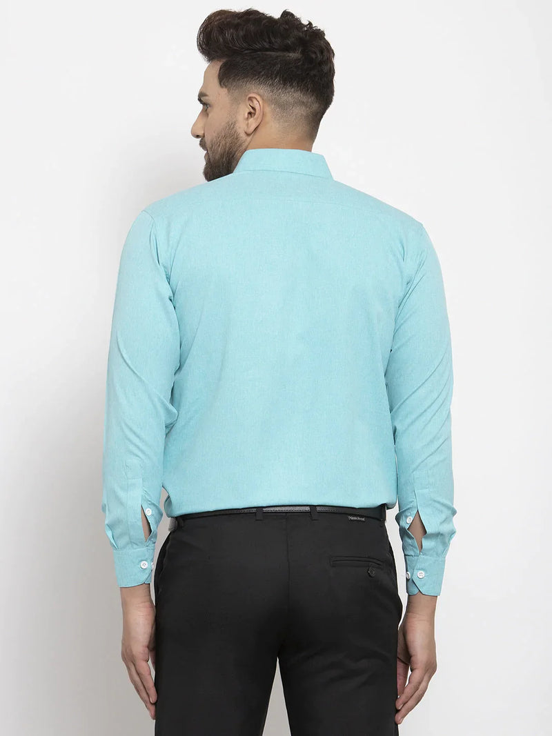 Jainish Aqua Blue Formal Shirt with white detailing ( SF 419Aqua )