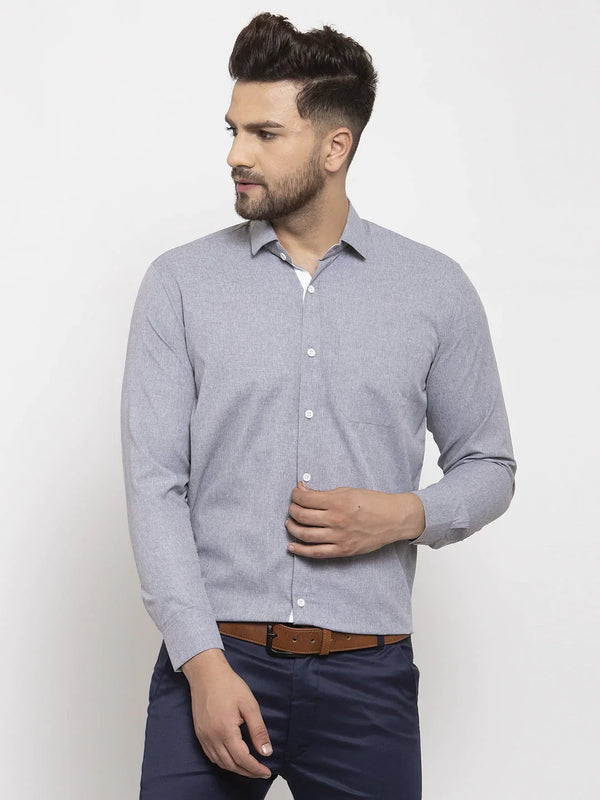 Jainish Grey Formal Shirt with white detailing ( SF 419Grey )